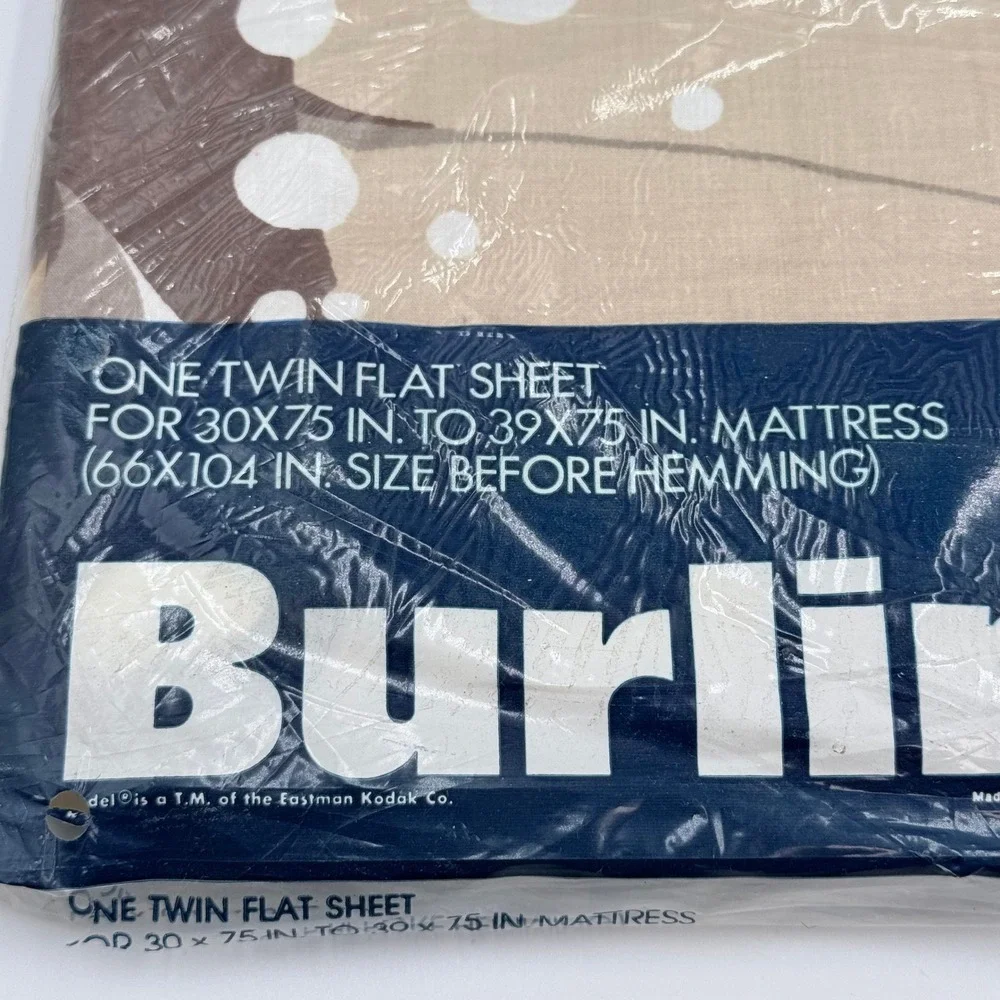 Vintage Burlington Helen Webber Birdscape Twin Flat Sheet MCM Brown Tan NEW